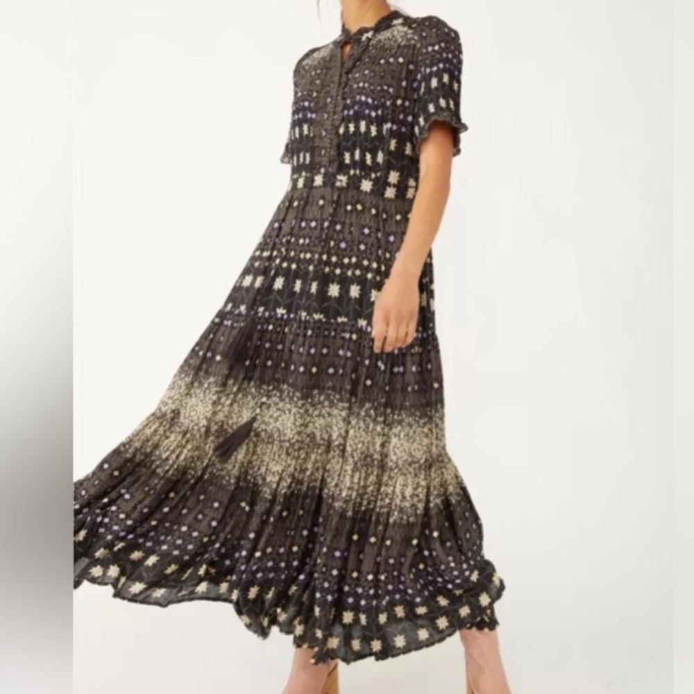 Free People Rare Feelings Black and Cream Star-Print Maxi Dress